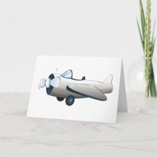 Weiße Cartoon-Propellerflugzeug Retro-Stil Vintage Karte