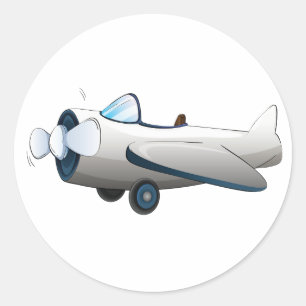 Weiße Cartoon-Propellerflugzeug Retro-Stil Vintage Runder Aufkleber