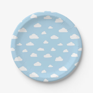 Weiße Cartoon-Wolken auf blauem Hintergrund-Muste Pappteller