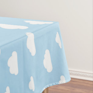 Weiße Cartoon-Wolken auf blauem Hintergrund-Muste Tischdecke