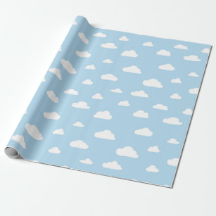 Weiße Cartoon-Wolken auf blauem Hintergrund-Muster Geschenkpapier