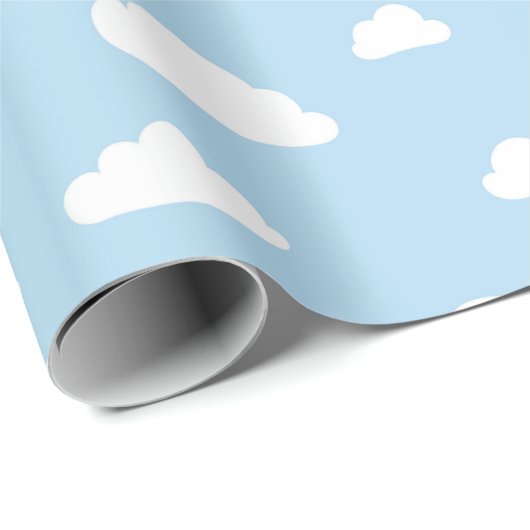 Weiße Cartoon-Wolken auf blauem Hintergrund-Muster Geschenkpapier (Rolleneckpunkt)