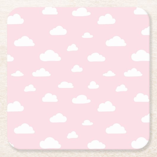 Weiße Cartoon-Wolken auf rosa Hintergrundmuster Rechteckiger Pappuntersetzer (Vorderseite)