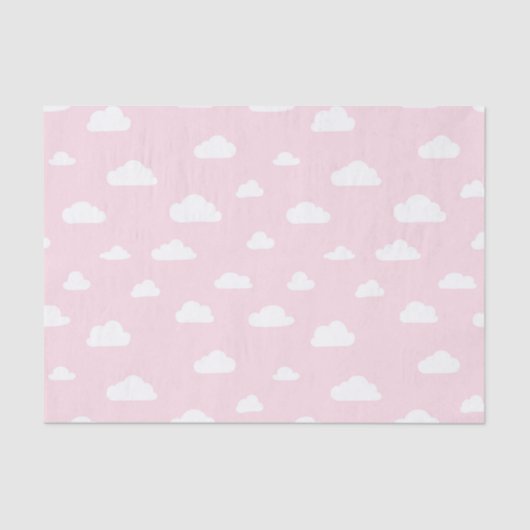 Weiße Cartoon-Wolken auf rosa Hintergrundmuster Seidenpapier (Vorderseite)