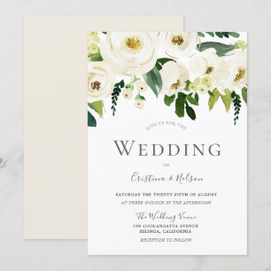 Weiße Champagner blühende Blume Hochzeit Einladung