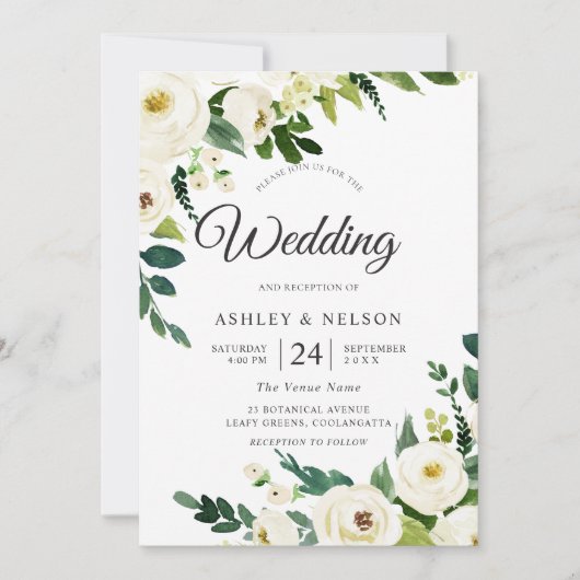 Weiße Champagner-Blume Elegante Rustikale Hochzeit Einladung (Vorderseite)