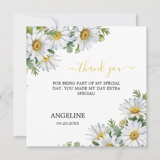 Weiße Chic-Daisy-Blumen-Geburtstagsgrün Dankeskarte (Vorderseite)