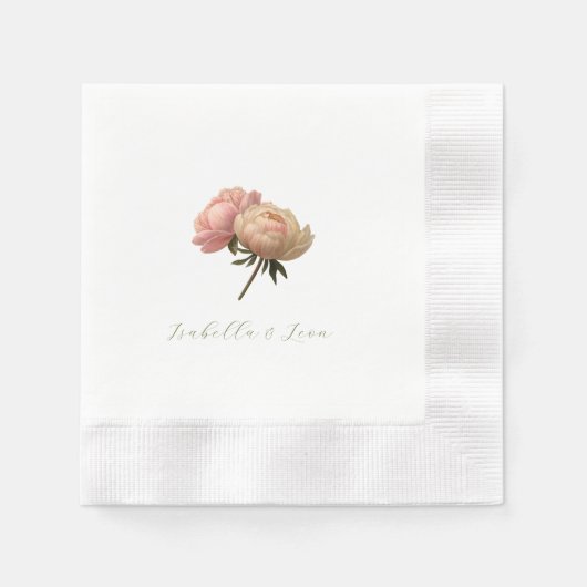 Weiße | Chic Florale Rosen Hochzeit Serviette (Vorderseite)