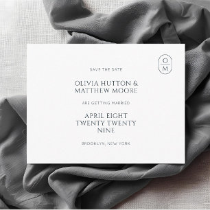 Weiße Chic-minimalistische Monogramm-Hochzeit Postkarte