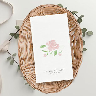 Weiße   Chic rosafarbene Blumen-Hochzeitsserviette Serviette
