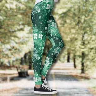 Weiße Chic-Schwarzklee & Punkte auf Dunkelgrün Leggings