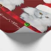 WEISSE CHRISTMAS CAT,SANTA CLAUS HAT UND ROTES RIB GESCHENKPAPIER (Ecke)