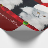 WEISSE CHRISTMAS CAT,SANTA CLAUS HAT UND ROTES RIB GESCHENKPAPIER (Ecke)