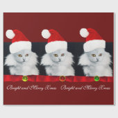 WEISSE CHRISTMAS CAT,SANTA CLAUS HAT UND ROTES RIB GESCHENKPAPIER (Flach)