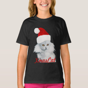 WEISSE CHRISTMAS KATZE MIT SANTA CLAUS HAT T-Shirt