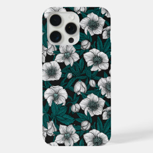 Weiße Christrosen mit blauen Blättern iPhone 15 Pro Max Hülle