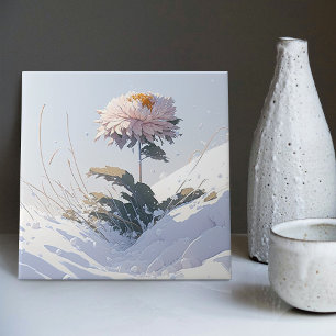 Weiße Chrysantheme Berg Durchbricht Schnee Fliese