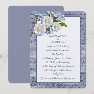 Weiße Chrysanthemen und Vergissmeinnicht Blau  Vin Einladung