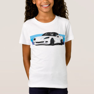 Weiße Corvette C6 mit blauen Streifen T-Shirt
