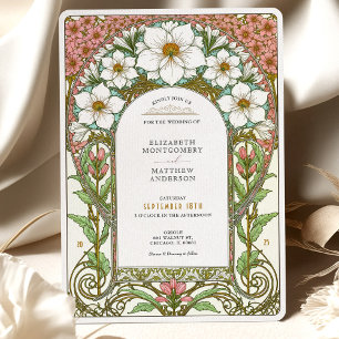 Weiße Cosmos- und rosa Blüten Art Nouveau-Hochzeit Einladung