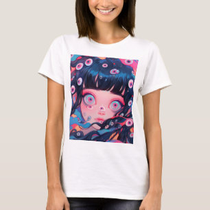 Weiße Creepy Niedlich Anime Girl T-Shirt