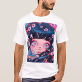 Weiße Creepy Niedlich Anime Girl T-Shirt (Vorderseite)