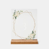 Weiße Creme-Blumen, Boho, Tauf-Tischnummern Acrylschild (Vorderseite)