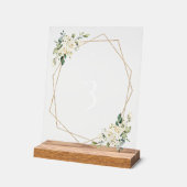 Weiße Creme-Blumen, Boho, Tauf-Tischnummern Acrylschild (Winkel)