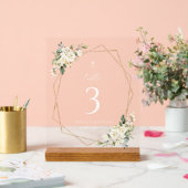 Weiße Creme-Blumen, Boho, Tauf-Tischnummern Acrylschild (Hochzeit)