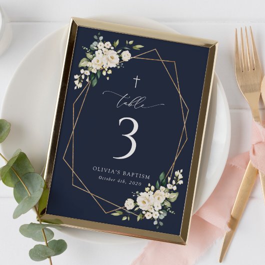 Weiße Creme-Blumen, Boho, Tauf-Tischnummern Tischnummer