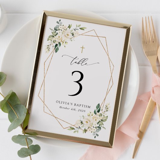 Weiße Creme-Blumen, Boho, Tauf-Tischnummern Tischnummer