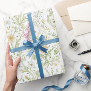 Weiße Creme-Blumen Brautdusche Geschenkpapier