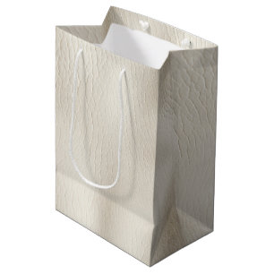 Weiße Creme-Faux-Leder-Hochzeit   Mittlere Geschenktüte