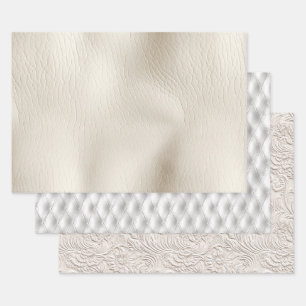 Weiße Creme-Kunstleder-Hochzeit   Geschenkpapier Set