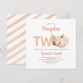 Weiße Creme Orange Pumpkin ist zwei Geburtstage Fl Einladung