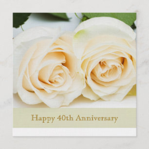 Weiße Creme-Rosen, 40. Hochzeitstag Einladung