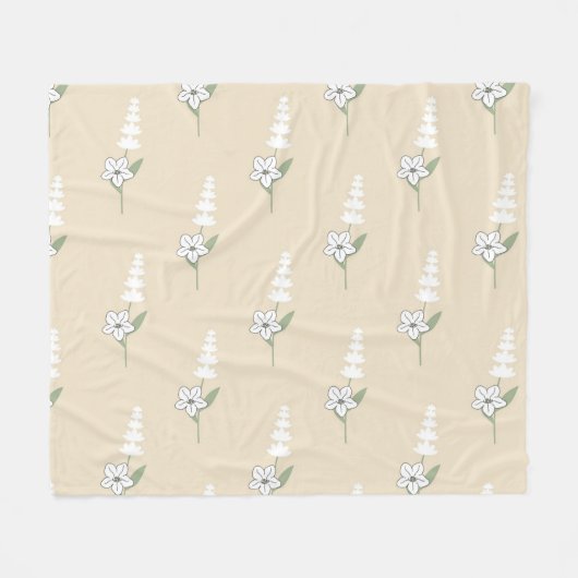 Weiße Creme Tropical Floral Sommer Fleecedecke (Vorderseite (Horizontal))