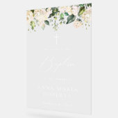 Weiße Cremeblumen, Boho, Florale Taufe Willkommen Acrylschild (Winkel)