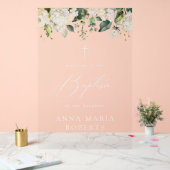 Weiße Cremeblumen, Boho, Florale Taufe Willkommen Acrylschild (Hochzeit)