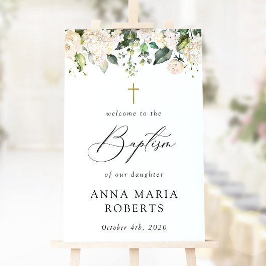 Weiße Cremeblumen, Boho, Florale Taufe Willkommen Poster