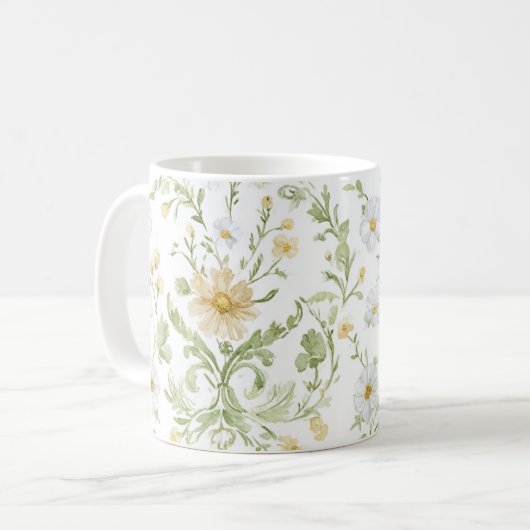 Weiße Cremeblüten Kaffeetasse (Vorderseite Links)