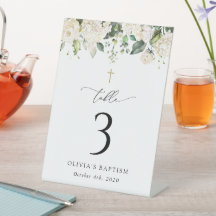 Weiße cremefarbene Blumen, Boho, Tauf-Tischnummern