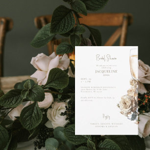 Weiße & cremefarbene getrocknete Rosen Champagner Einladung