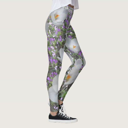Weiße Crocuses Frühlingsblumen Leggings (Rechts)