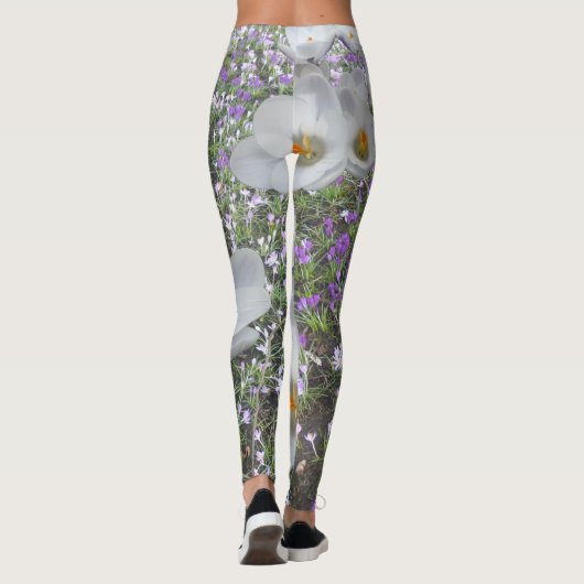Weiße Crocuses Frühlingsblumen Leggings (Rückseite)