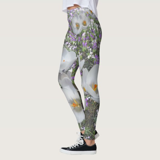Weiße Crocuses Frühlingsblumen Leggings (Links)