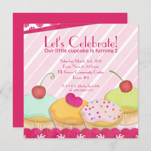 Weiße Cupcake-Party Einladung (Vorne/Hinten)