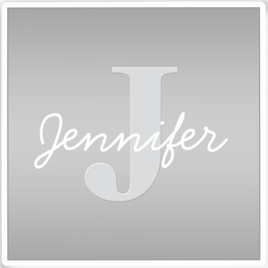 Weiße Cursive und Grau-Monogramm | Editierbare Far Aufkleber (Vorderseite)