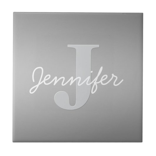Weiße Cursive und Grau-Monogramm | Editierbare Far Fliese (Vorderseite)