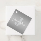 Weiße Cursive und Grau-Monogramm | Editierbare Far Geschenkanhänger (Beispiel)